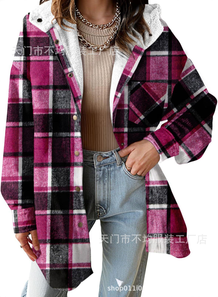MARIE™ - Flannel Hooded Plaid Shacket Thick Winter Fleece Coat