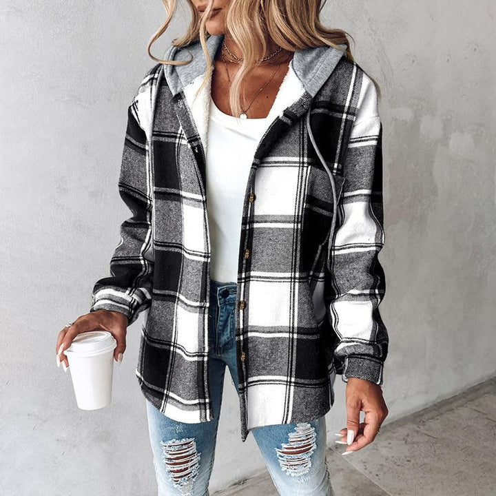 HONEY™ - Women’s Plaid Fleece Lined Hooded Shacket Jacket