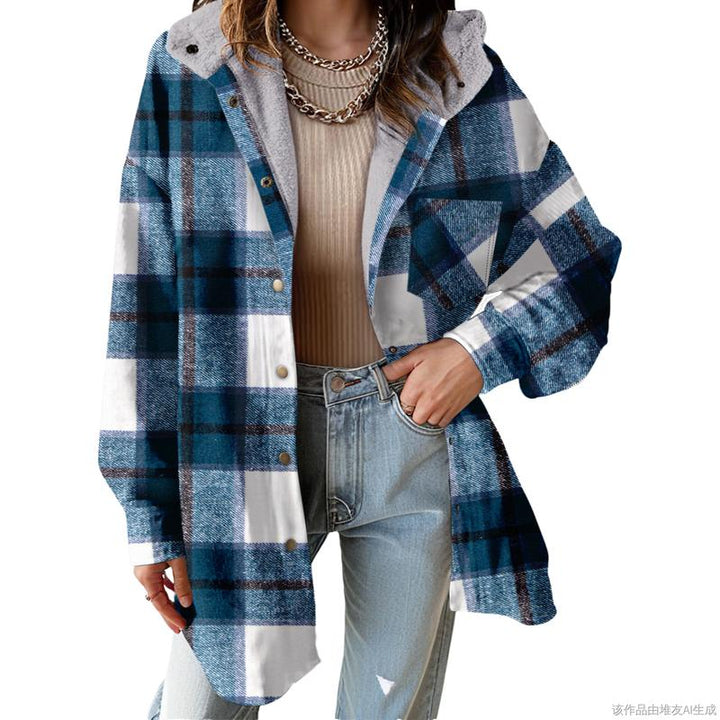 MARIE™ - Flannel Hooded Plaid Shacket Thick Winter Fleece Coat