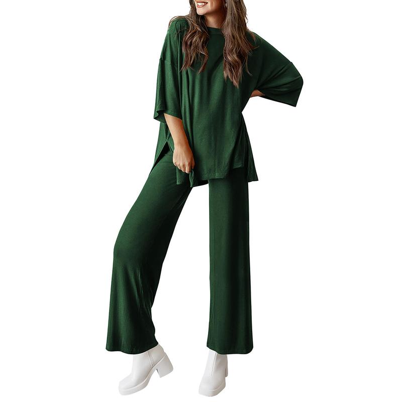FREYA™ – Short Sleeve Lounge Top & Wide Leg Pants Set