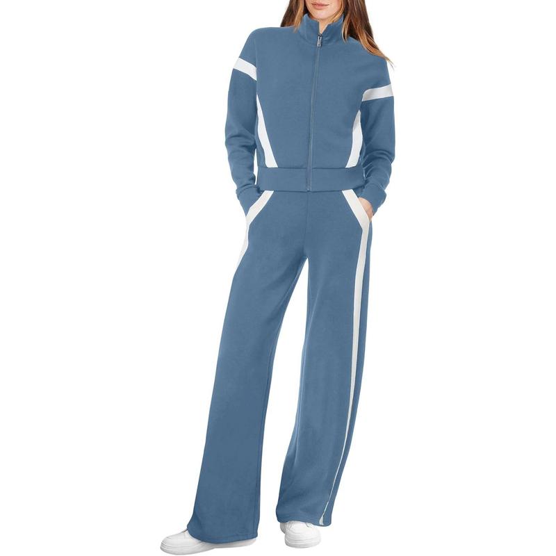 ARIANA™ – Women’s Sporty Zip Up Sweatsuit & Wide Leg Pants Set