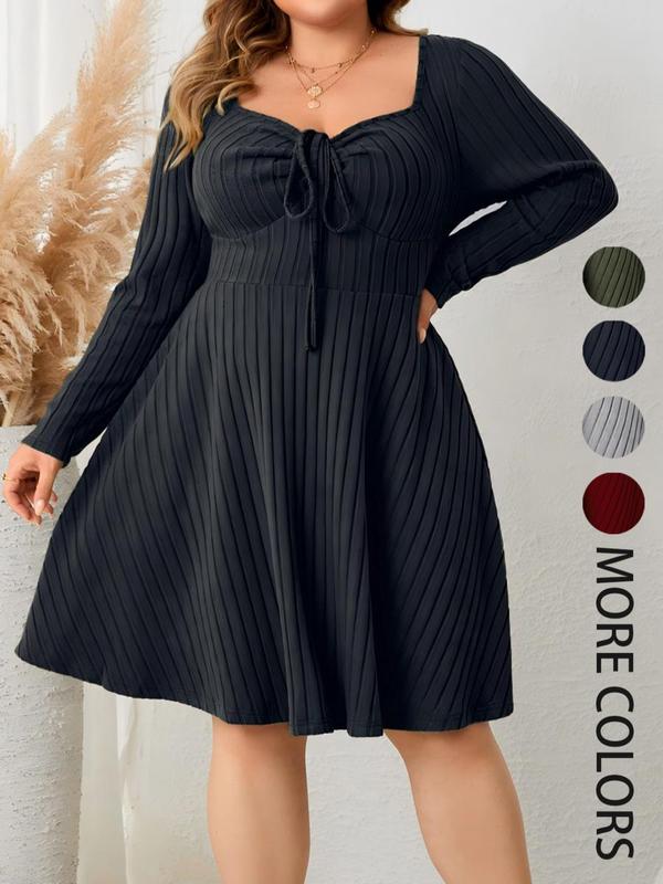 KATE™ - Plus Size Ribbed Sweetheart Neck A-Line Dress for Fall