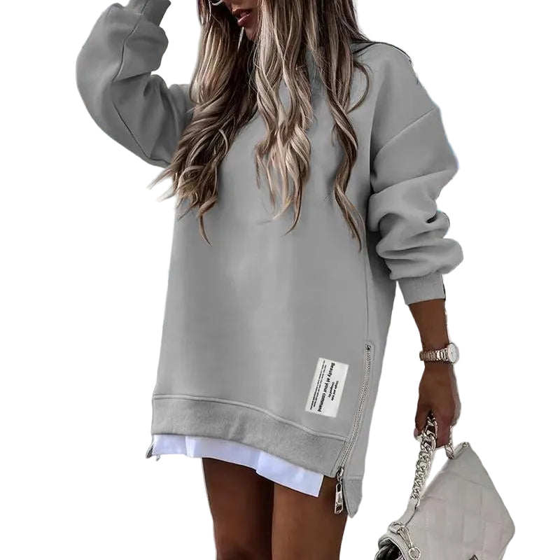 MELISA™ – Casual Drop Shoulder Zipper Slit Sweatshirt Dress