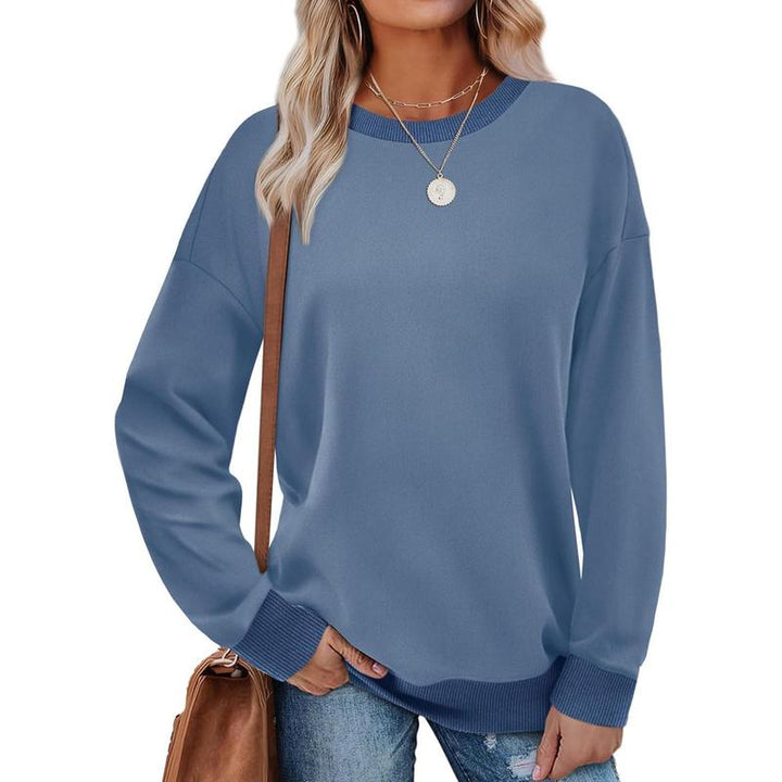 MARGARET™ - Contrast Trim Crew Neck Long Sleeve Tunic Sweatshirt