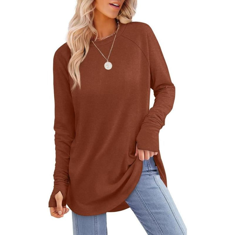 MIRA™ - Women's Long Sleeve Tunic Top with Thumb Hole and Curved Hem
